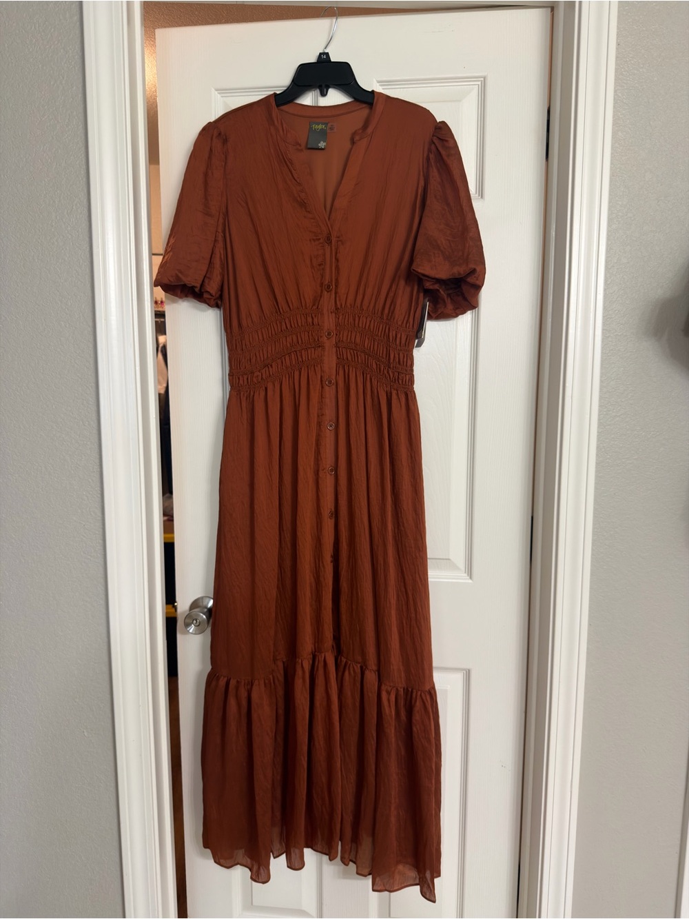 Taylor Rust Button-Front Maxi Dress with Smocked Waist